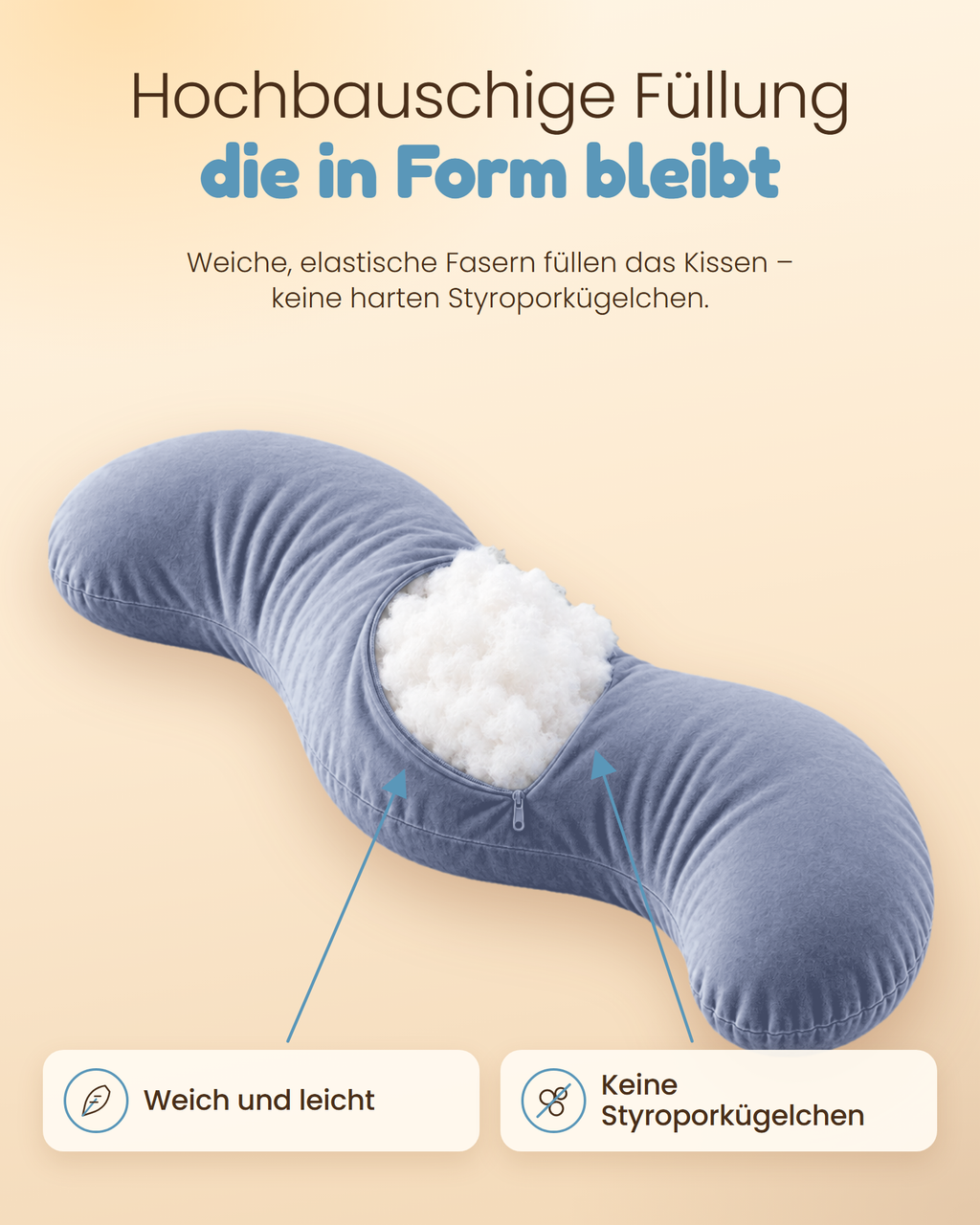 Hochbauschige Faserfüllung des Bogen Kissens – keine Styroporkügelchen