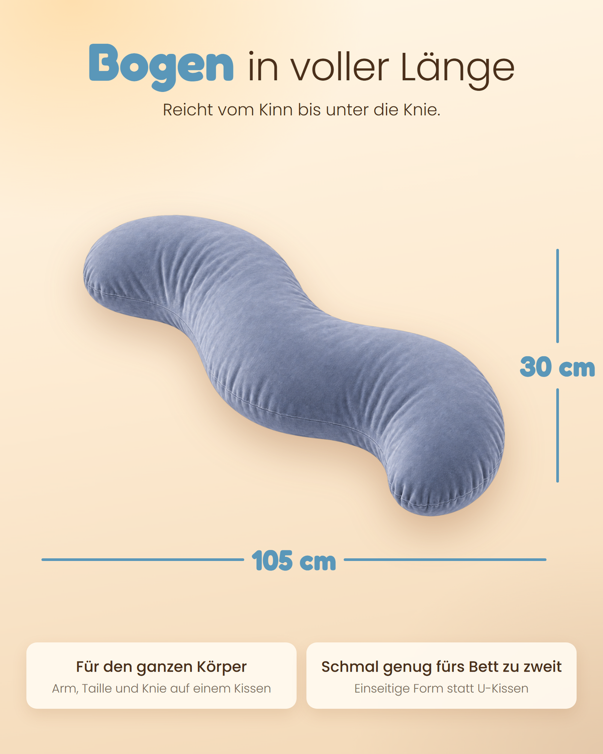 Seitenschläferkissen Bogen: 105 cm lang und 30 cm breit