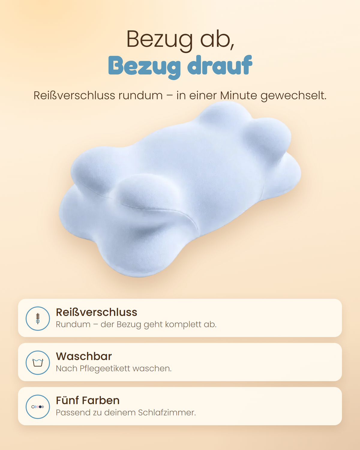 Kopfkissenbezug Wolke mit Reißverschluss – abnehmbar und waschbar