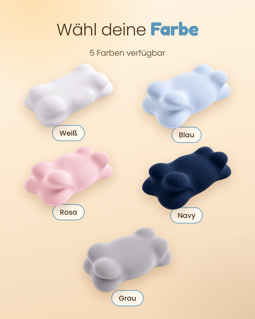 Kopfkissenbezug Wolke: Weiß, Blau, Rosa, Navy, Grau