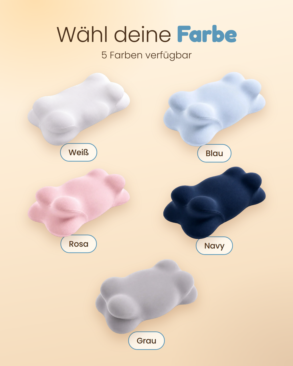 Kopfkissen Wolke in fünf Farben: Weiß, Blau, Rosa, Navy, Grau